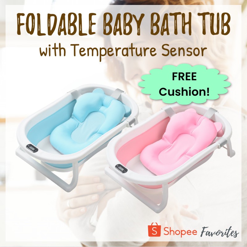 ?SG READY STOCK? Foldable Baby Bathtub with Temperature Sensor and Anti Slip Legs