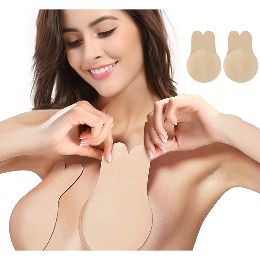 Women Silicone Invisible Breast Lift Up Bra Tape Sticker Anti Emptied Chest  Paste Adhesive Bras (Buckle Nude, 12cm) 