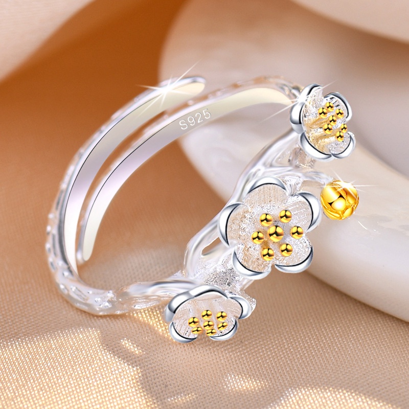 Plum Flower Adjustable Ring For Women Cute Branch Finger Ring_voghion.com