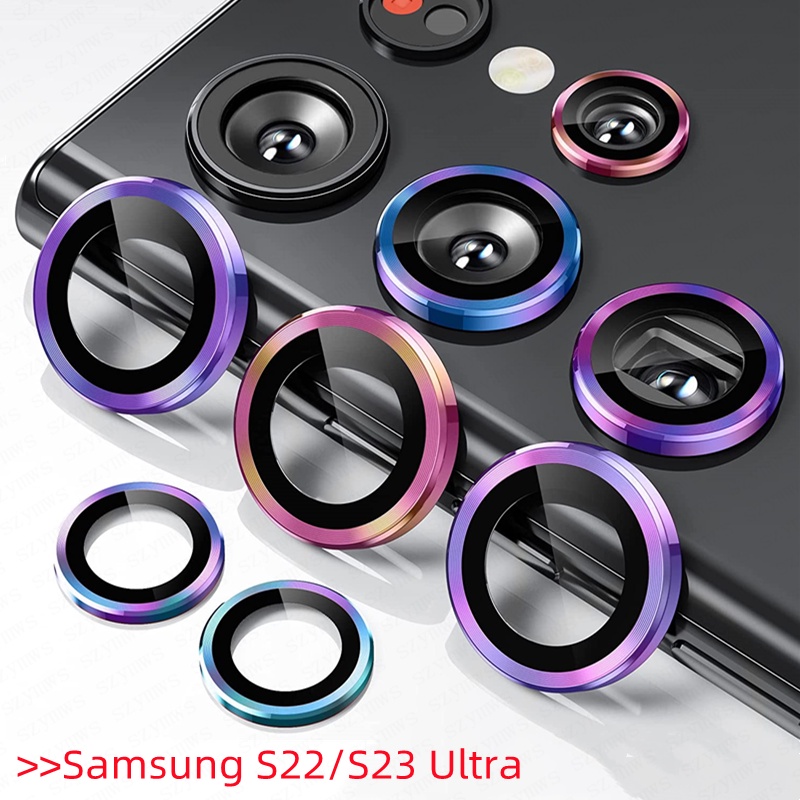 5 Pieces Samsung Galaxy S23 Ultra S22 Ultra Camera Lens Screen Protector Metal Ring with Tempered Glass (1 Set)