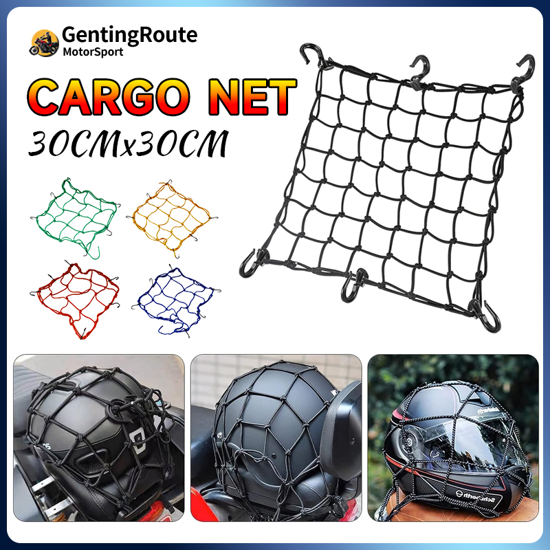 Universal Motorcycle Net Cargo Net Flexi Helmet Net Stretchable Cord Jaring Motor Bag Beg Luggage Strap Tali 30cm 6Hooks