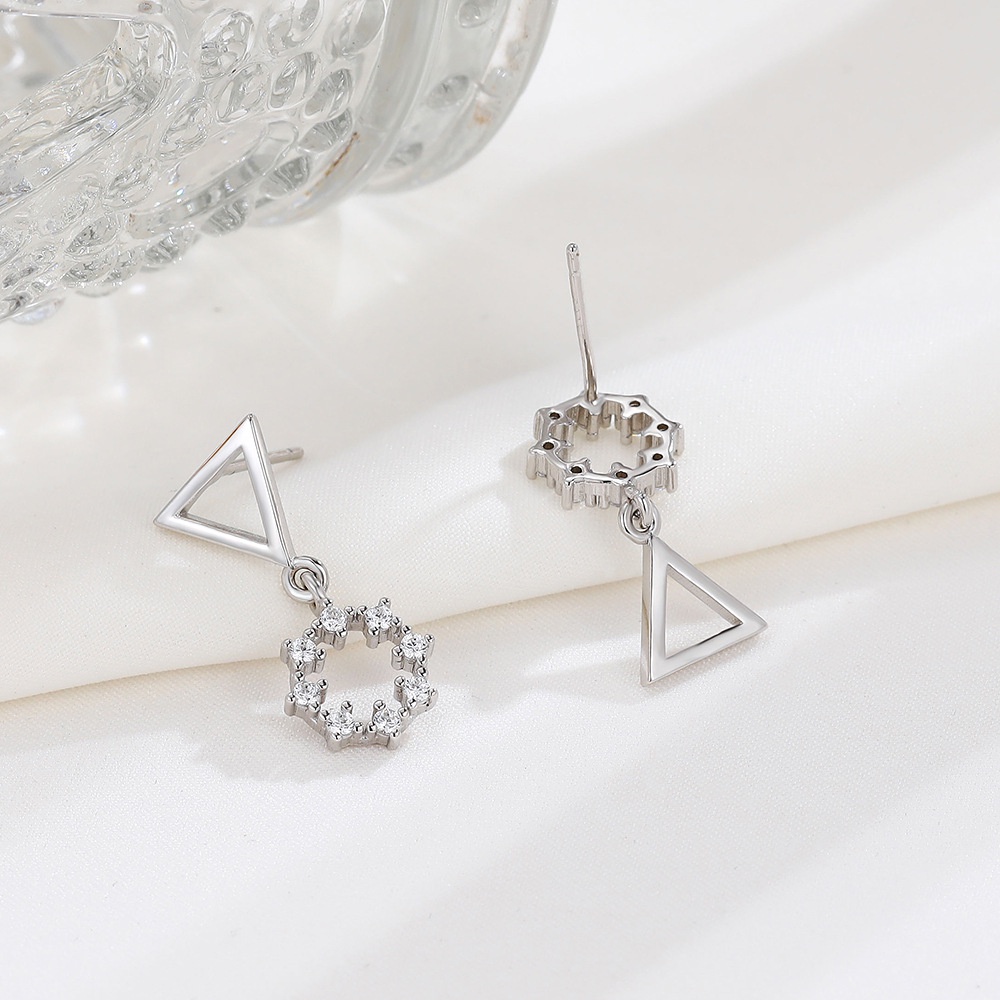 ins Sterling Silver Earrings Geometric Circle Triangle Asymmetric Stud Earrings Simple Jewelry_voghion.com