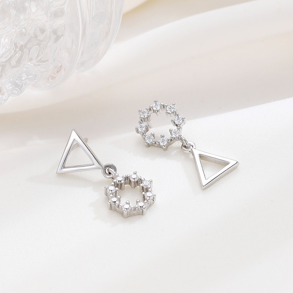 ins Sterling Silver Earrings Geometric Circle Triangle Asymmetric Stud Earrings Simple Jewelry_voghion.com