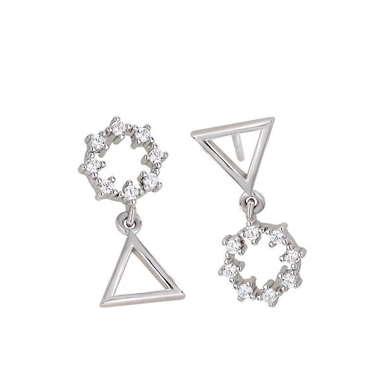 ins Sterling Silver Earrings Geometric Circle Triangle Asymmetric Stud Earrings Simple Jewelry_voghion.com