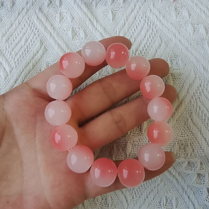 Bracciale con perline da 14 mm Bracciale con perline Buddha rosa trasparente con ghiaccio sfumato_voghion.com