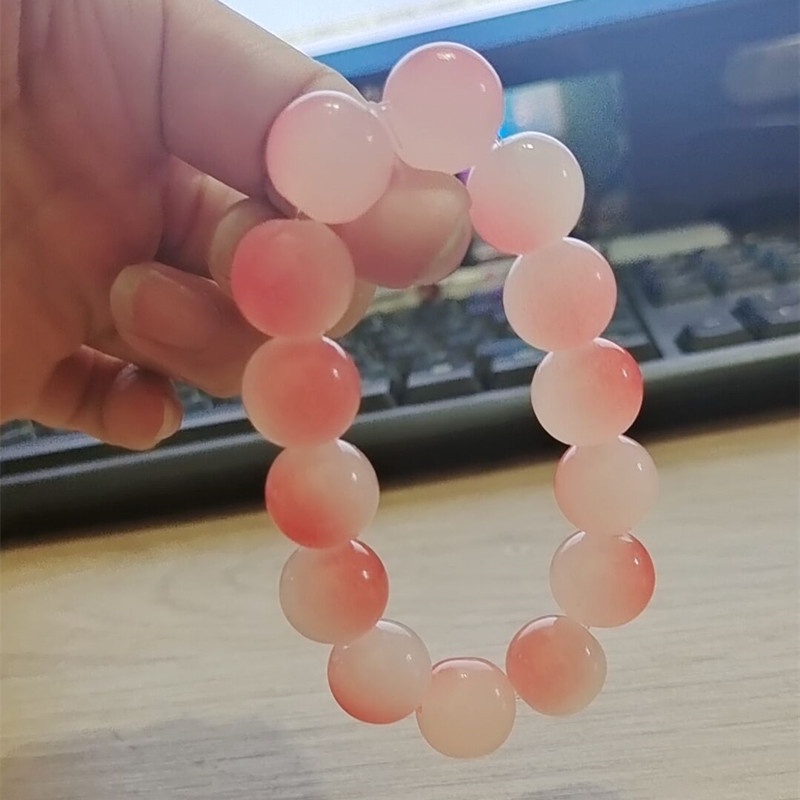 Bracciale con perline da 14 mm Bracciale con perline Buddha rosa trasparente con ghiaccio sfumato_voghion.com
