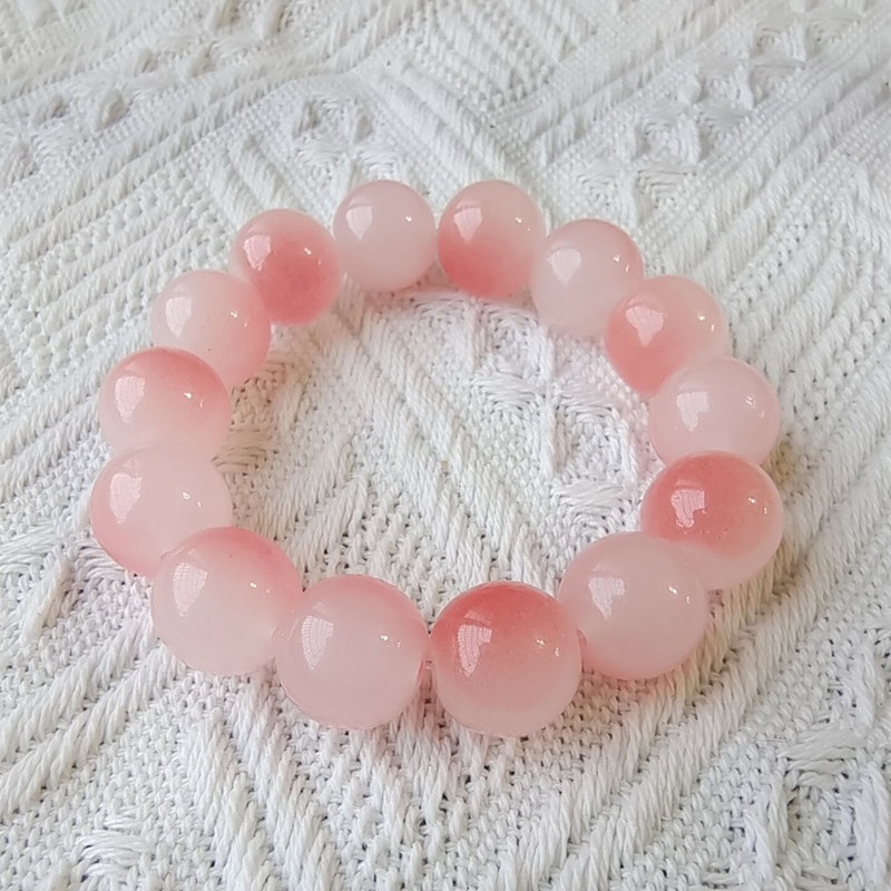 Bracciale con perline da 14 mm Bracciale con perline Buddha rosa trasparente con ghiaccio sfumato_voghion.com
