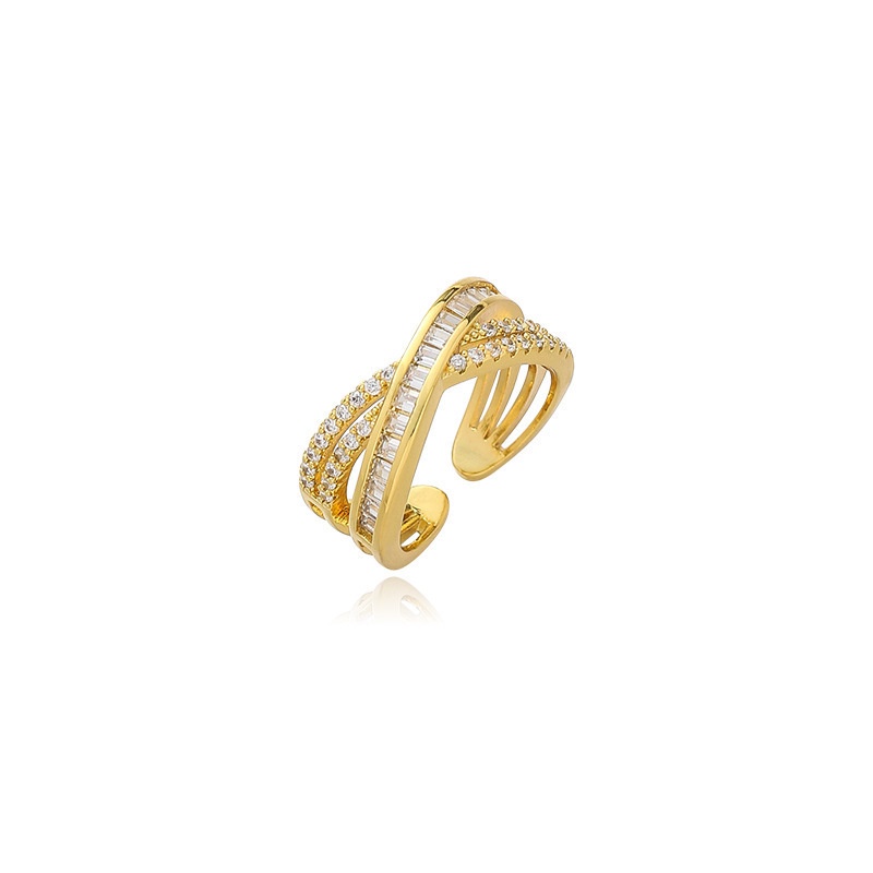 Anello aperto a forma di X regolabile con zirconi incrociati alla moda coreana_voghion.com