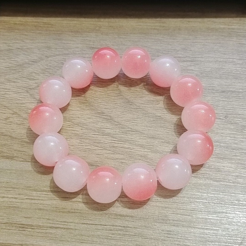 Bracciale con perline da 14 mm Bracciale con perline Buddha rosa trasparente con ghiaccio sfumato_voghion.com