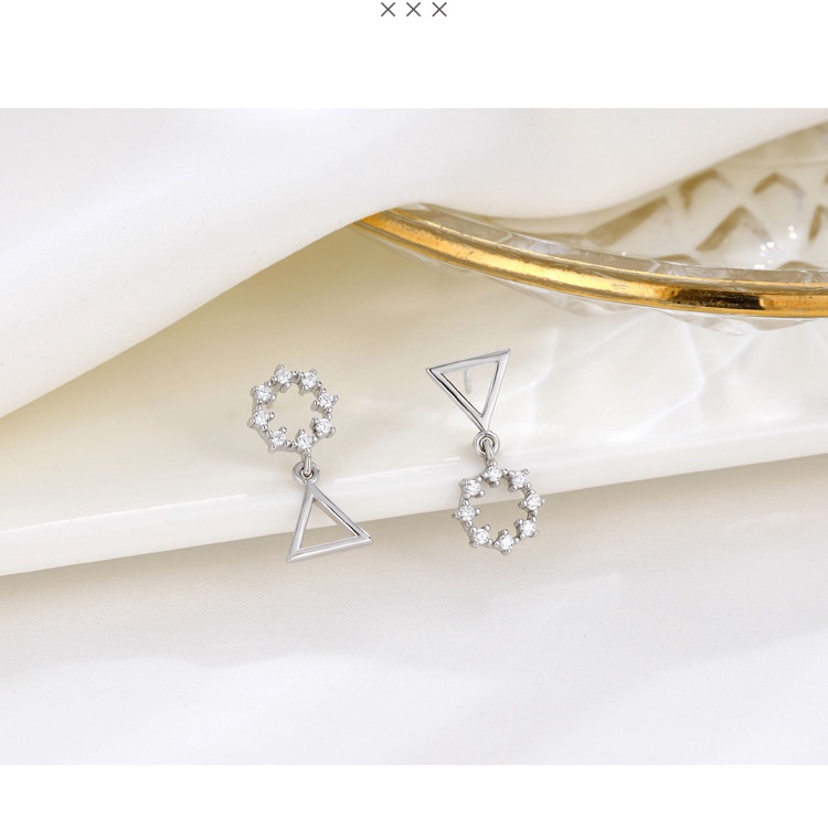 ins Sterling Silver Earrings Geometric Circle Triangle Asymmetric Stud Earrings Simple Jewelry_voghion.com