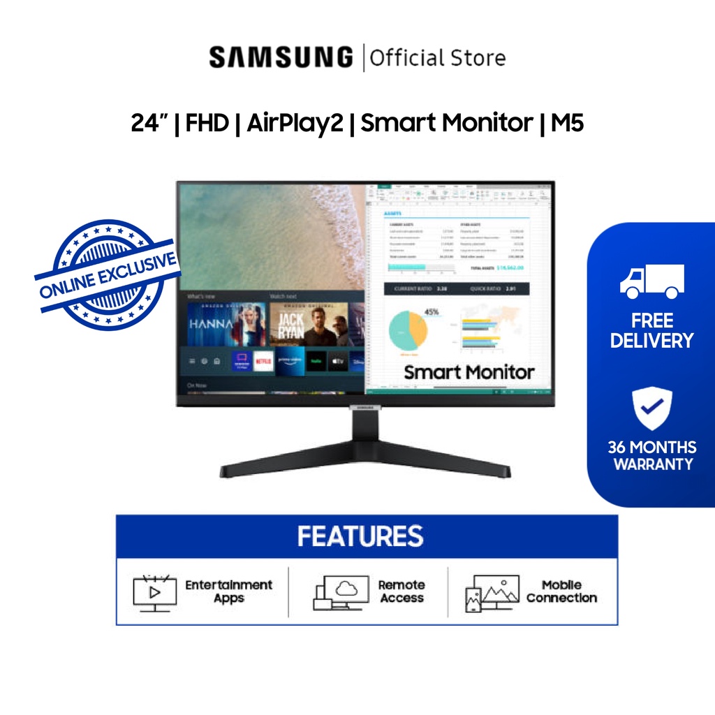 [Online Exclusive] Samsung 24" Smart Monitor With Smart TV Apps / LS24AM506NEXX / 36 Months Warranty