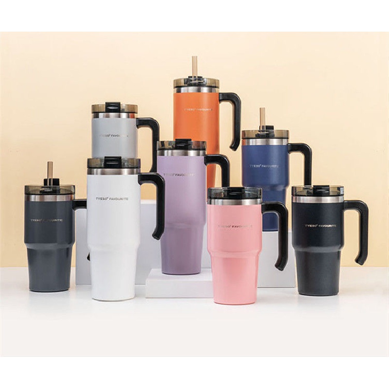 Bình Nước Giữ Nhiệt Dung Tích 900Ml 600Ml Màu Sắc Đơn Giản Có Tay Cầm Và Ống Hút Tiện Dụng Cho Văn Phòng