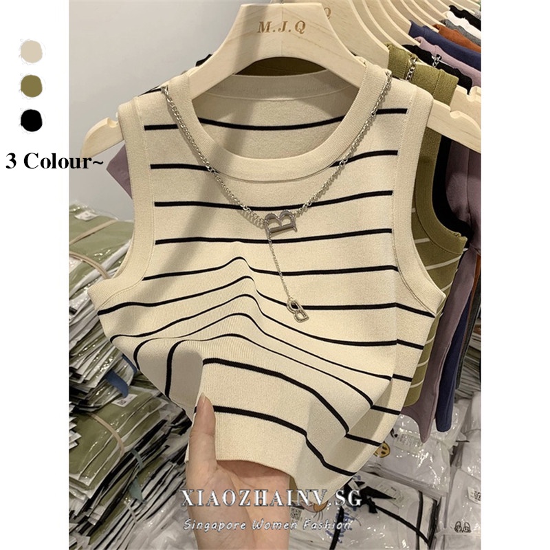 Xiaozhainv 3 color Korean version fashion striped knitted camisole women clothes Slim fit sleeveless Tank tops