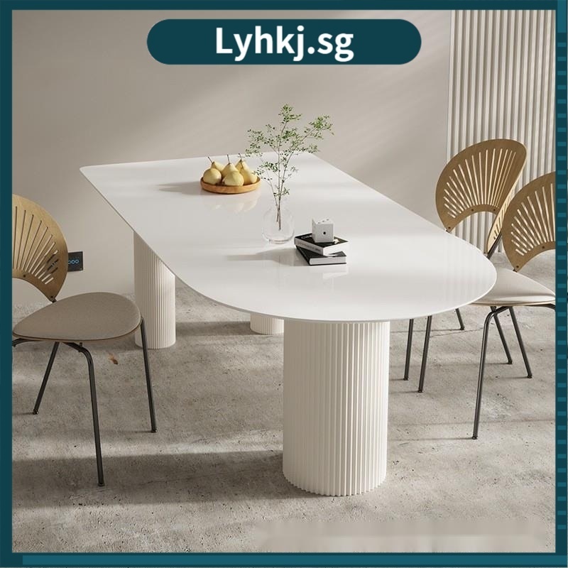 Lyhkj Nordic Marble Dining Table Set Pure White Rock Plate and Chair Combination Modern Minimalist Semicircular Household Designer Island Suvj 20UE 14Z6