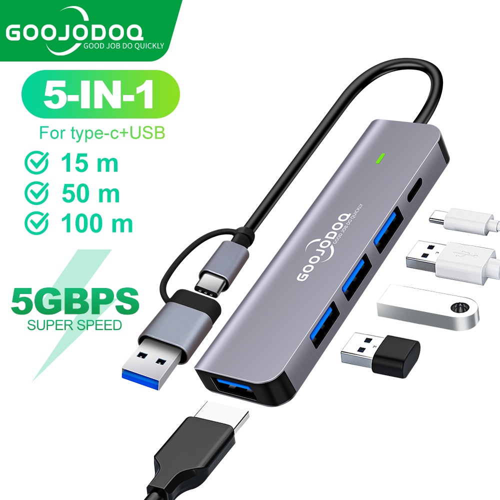 Goojodoq 2-in-1 5Port USB 3.1 Type-C High Speed USB C Hub with Hub 3.0 2.0 5Gbps TF SD Reader Slot PD for MacBook Pro Air USB C Splitter