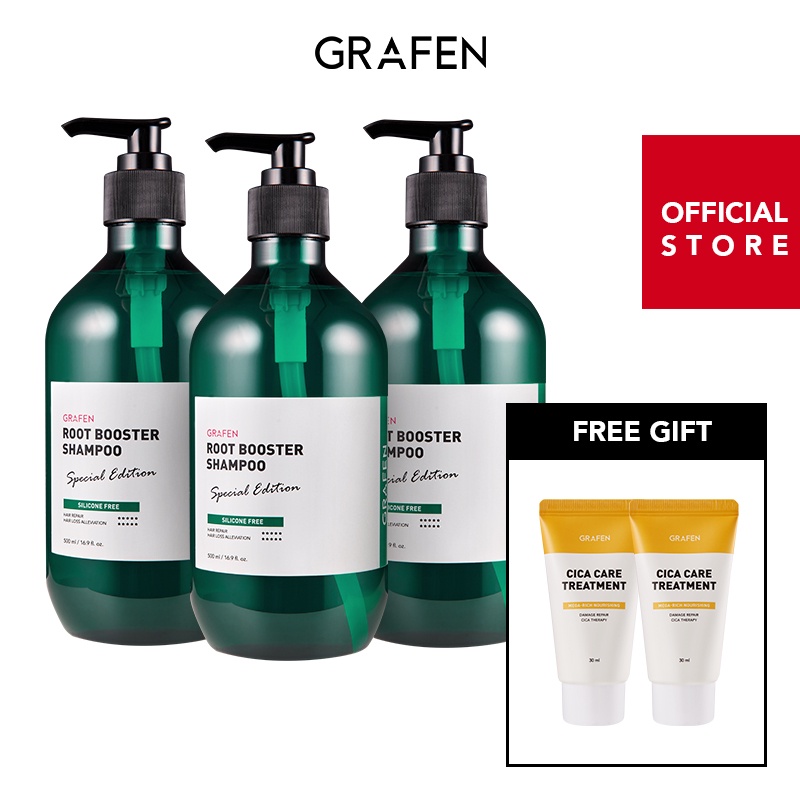 [Grafen] Root Booster Shampoo 500ml x3 + [Free Gift] Miniature Cica Care Treatment 30ml x2 [Anti-Hair Loss]