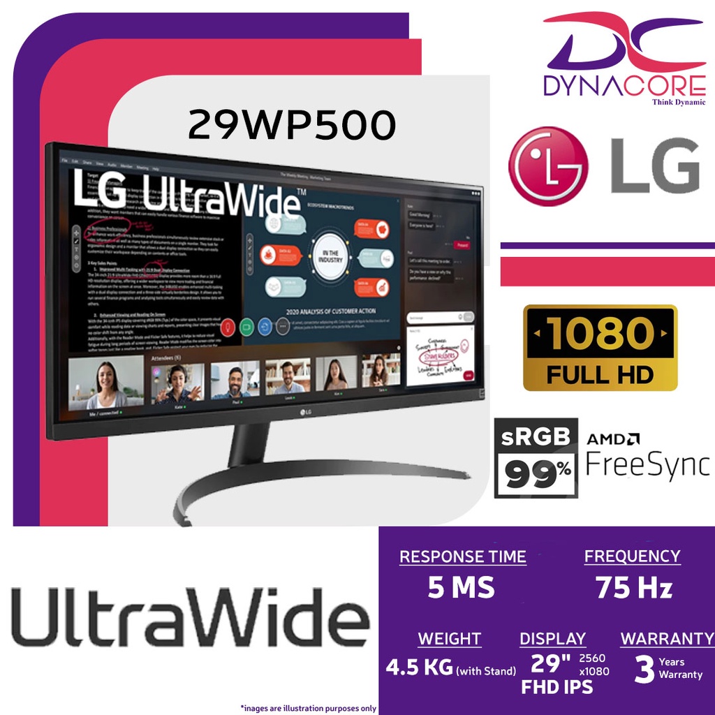【READY STOCK】LG 29WP500-B 29'' 21:9 UltraWide™ FHD IPS Monitor w/ AMD FreeSync/29WP500/Replacement for 29wl500
