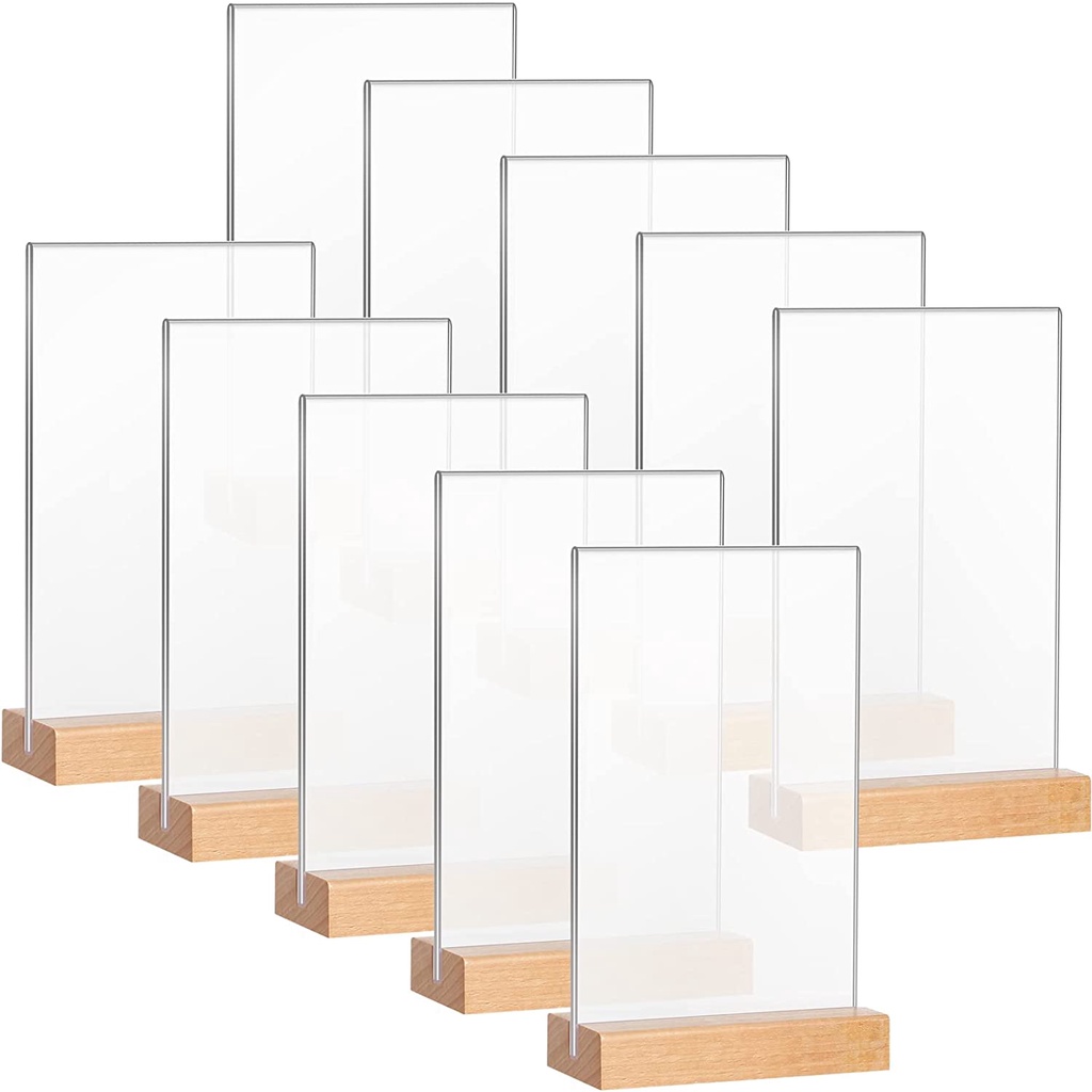Acrylic T Shape Menu Paper Display Stand Picture Frame with Wooden Base A6 A5 A4