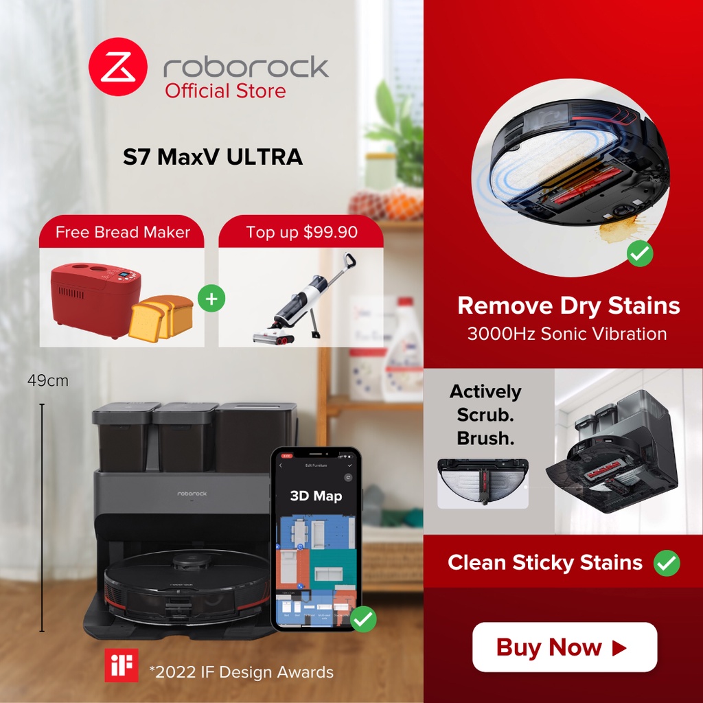 New Launch Roborock S7 MaxV ULTRA Robot Vacuum Empty, Wash, Fill Dock, 5,100Pa HyperSuction Reactive AI 3D Mapping