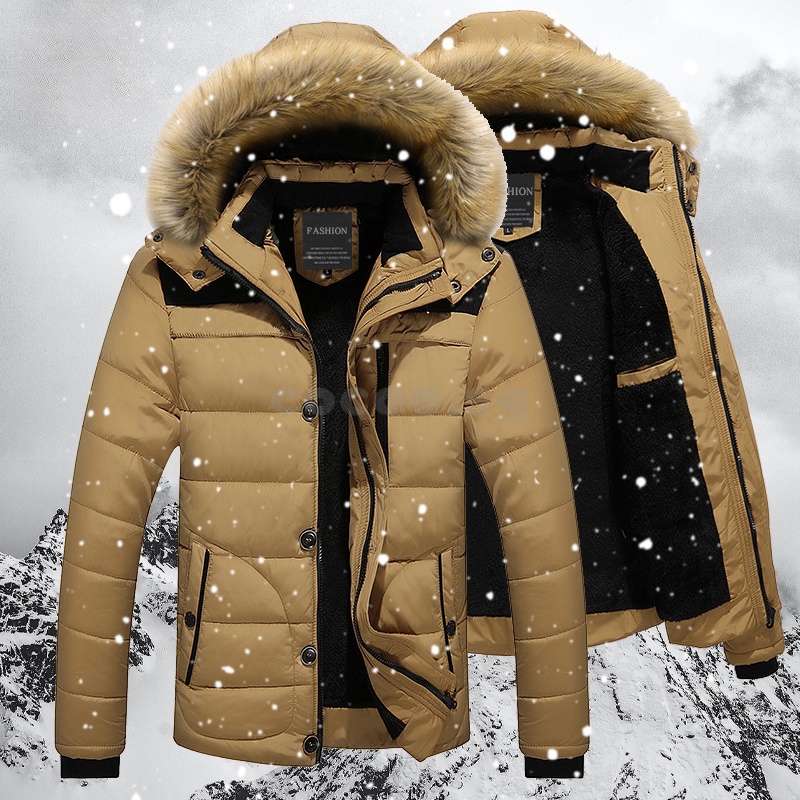 Men Winter Jacket Coats Fur Collar Hooded Parka Down Jackets Outerwear Thick Mens Warm Overcoat Wool Liner Coat Plus Size CRXT