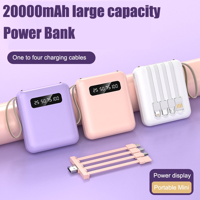 [SG Ready Stock] Fast Charging Power Bank Cable Powerbank 20000 Mah 4 in 1 for iPhone 15 16 Samsung S24