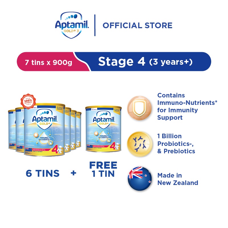 [Buy 6 Get 1 Free] Aptamil Gold+ Immuno-Nutrients Stage 4 Junior Growing Up Formula Milk Powder 900g