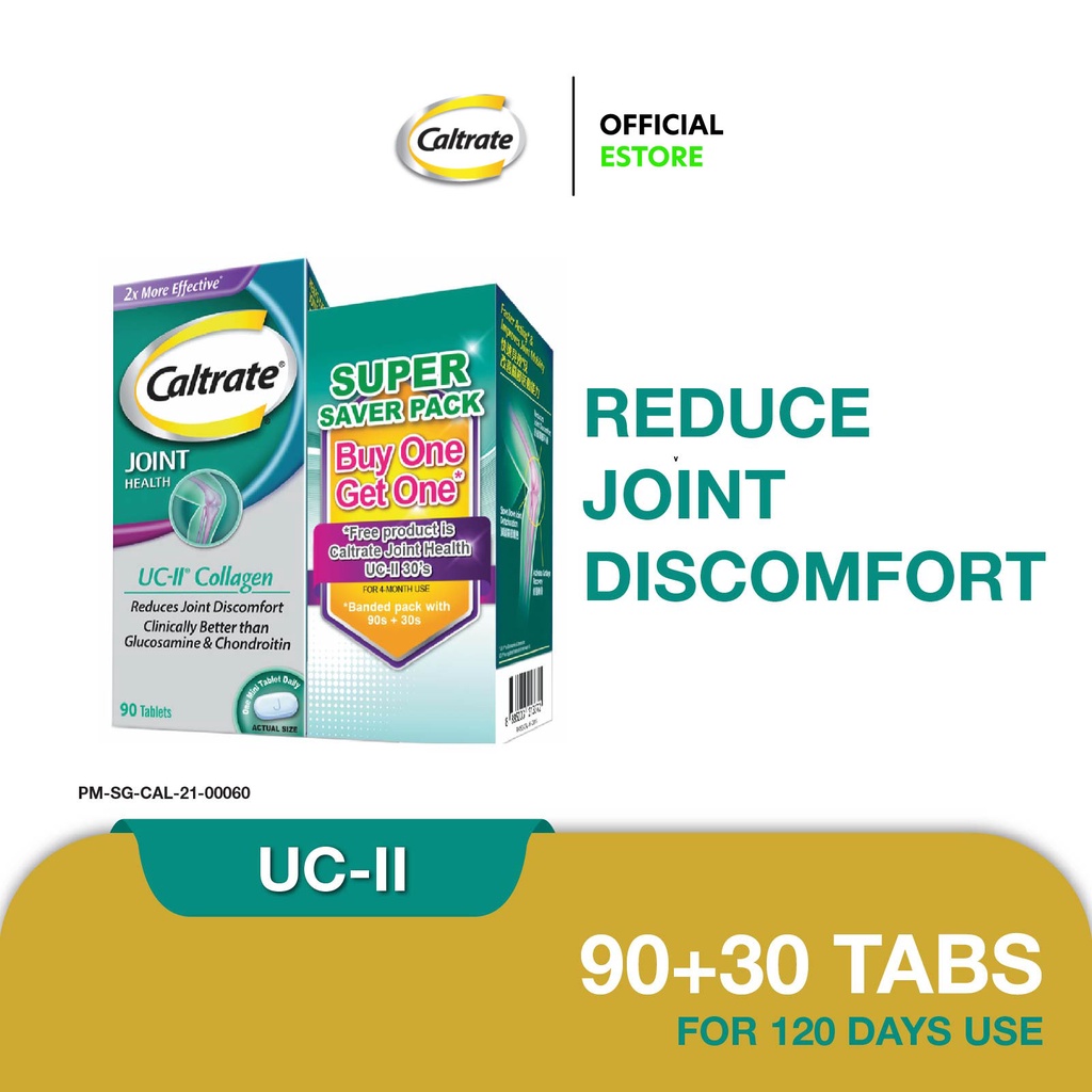 CALTRATE Joint Health UC-II Collagen Supplement, 2X More Effective vs Glucosamine & Reduce Joint Discomfort, 90s+30s
