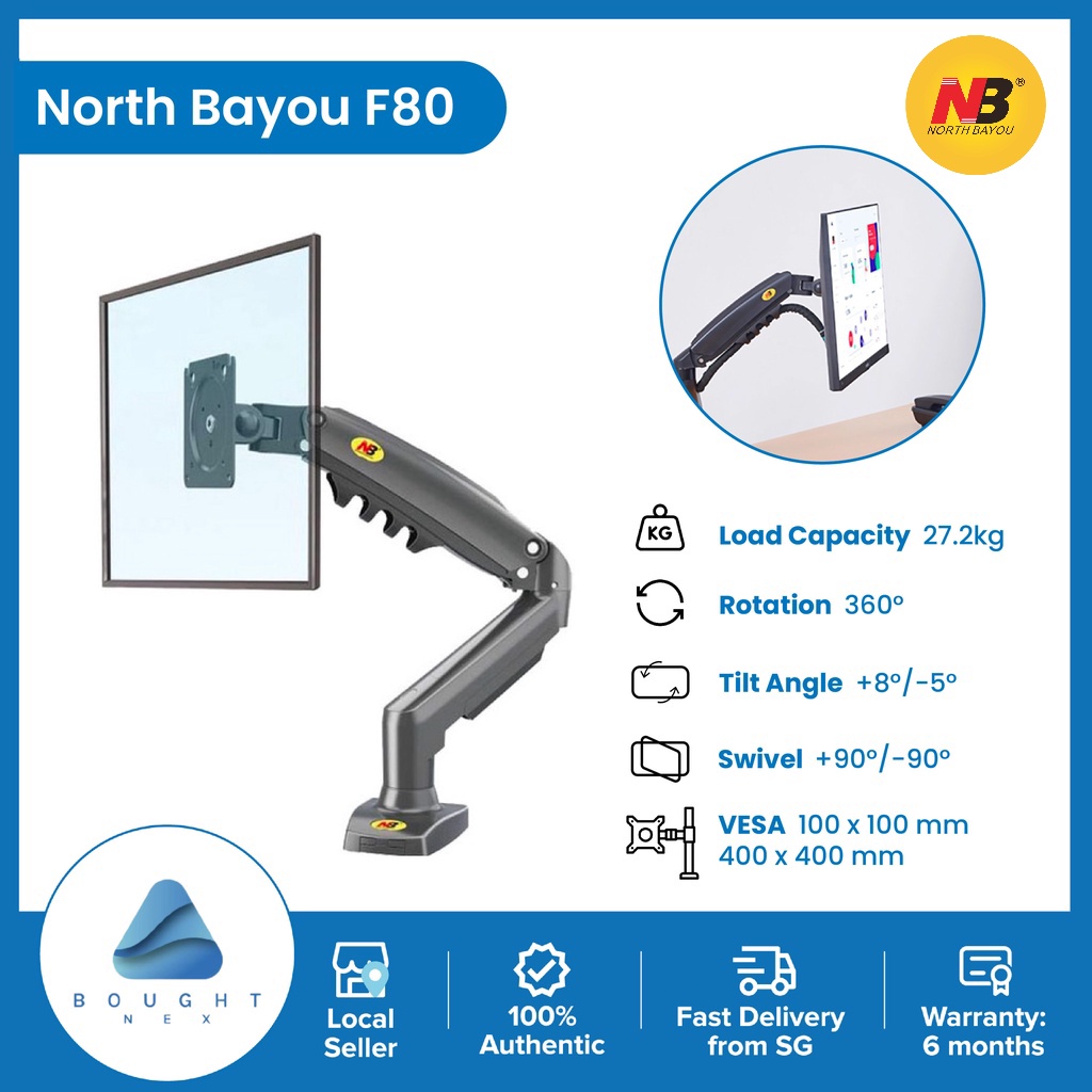 NB North Bayou F80 Monitor Desk Mount Stand Full Motion Swivel Monitor Arm with Gas Spring for 17-30'' Monitors 2KG-9KG