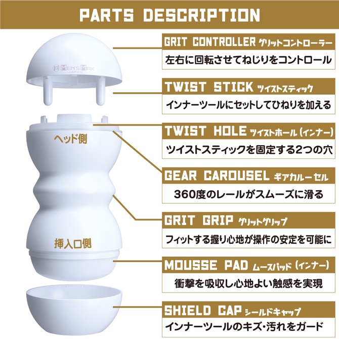 日本Men’s Max Grit 可調節式飛機杯 螺旋型 SCREW TYPE 黃色 男用自慰套 顆粒型 蠕動型