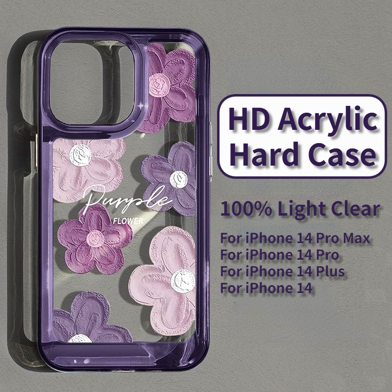 Mowin - เข้ากันได้สำหรับ เคสไอโฟน เคสไอโฟน11 สำหรับ iPhone 14 Pro Max เคส iPhone อะคริลิคเคสแข็ง HD เคสใสชุบปุ่มกันกระแทกดอกไม้สีม่วงสีดำเข้ากันได้สำหรับ iPhone 13 Pro max 12 Pro Max 11 xr 7plus 6splu