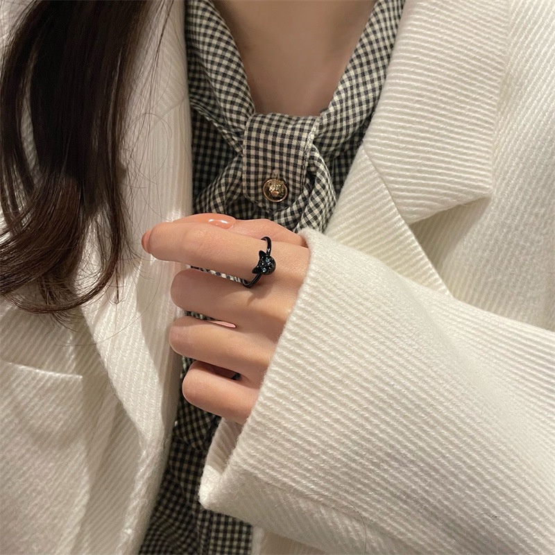 Anello gatto nero Anello semplice e adorabile Anello indice moda per uomo e donna_voghion.com