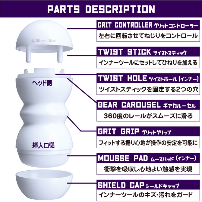 日本Men’s Max Grit 可調節式飛機杯 蠕動型 WORM TYPE 紫色 男用自慰套 螺旋型 顆粒型