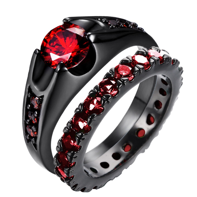 Paar Ringe Mit Roten Strasssteinen Und Schwarzem Drachenmuster_voghion.com