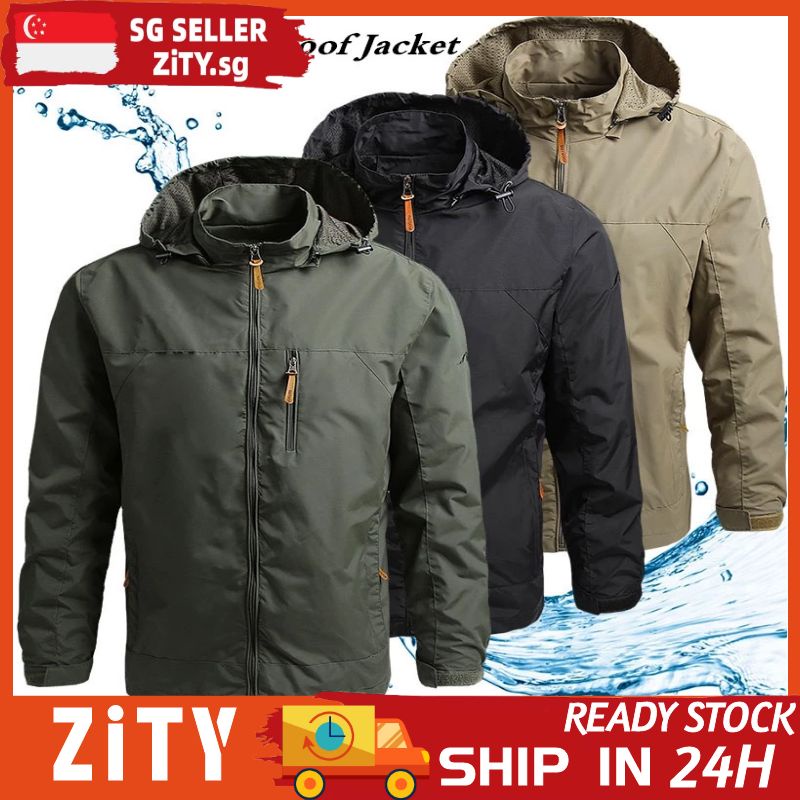 ZiTY Outdoor Riding Sport Solid Windbreaker Bomber Tactical Jacket for Men Hoodie Rain waterproof Zipper