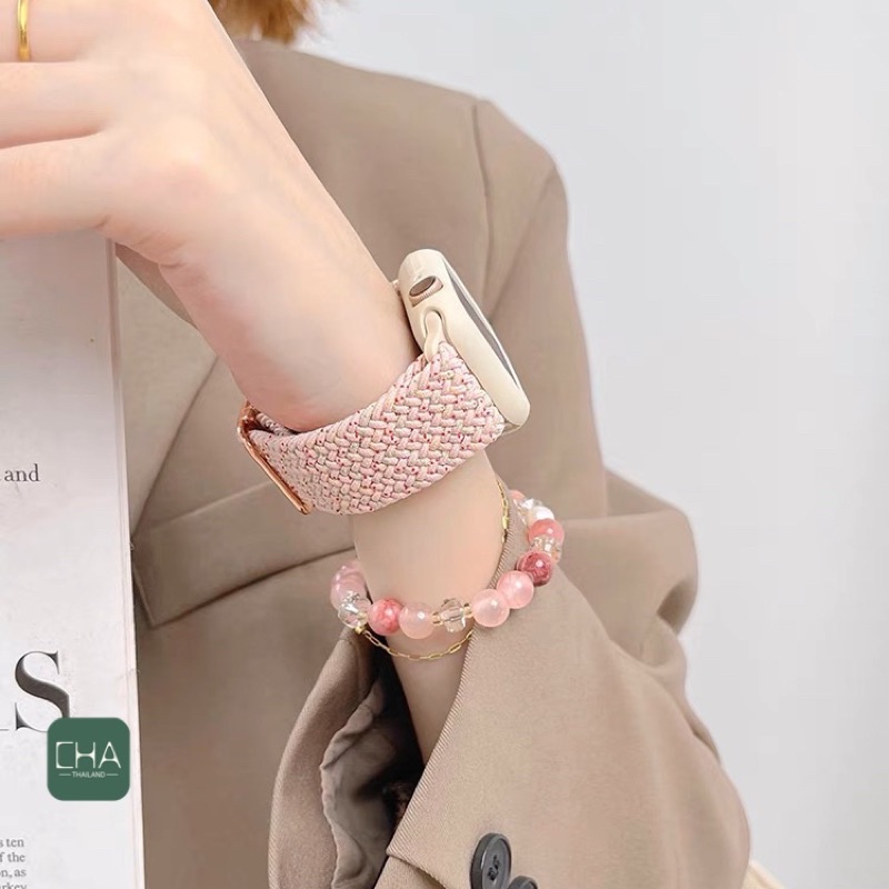 ยืด สายสำหรับแอปเปิ้ลวอช สาย ปรับได้ 44 /40/45/41 สําหรับ Watch Series 8 7 Se 6/5/4 สาย smart watch ผ้าใหม่สีใหม่