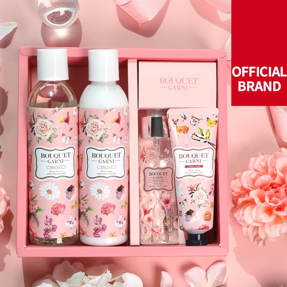 [Bouquet Garrni] Hand and Body Care Gift Set - Body Wash Shower 200ml, Body Lotion 200ml, Body Mist 80ml, Hand Cream 50ml - Amenities, Toiletries