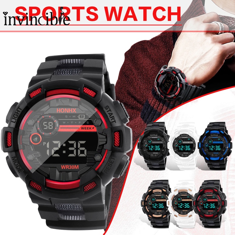 Casual Digital Display Black Gold Men's Watch/ LED Digital Sports Electronic Watches/ Big Dial Waterproof Quartz Wristwatches