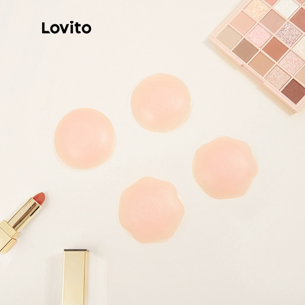 Lovito Casual Plain Self Adhesive Silicone Nipple Pad Cover 1 Pair L12054 (Nude)