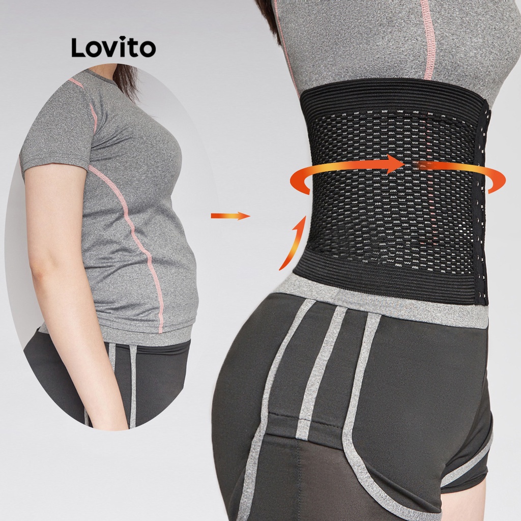 Lovito Casual Plain Breathable Waist Trimmer Body Shaper Corset L12057 (Black/Skin Color)