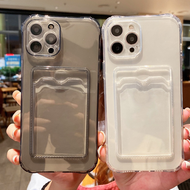 Transparent Shockproof Phone Case For iPhone 16 15 14 13 12 11 Pro Max 15 Plus X XR XS Max 7 8 6 6s Plus SE 2020 2022 Soft Silicone Cover With Card Holder