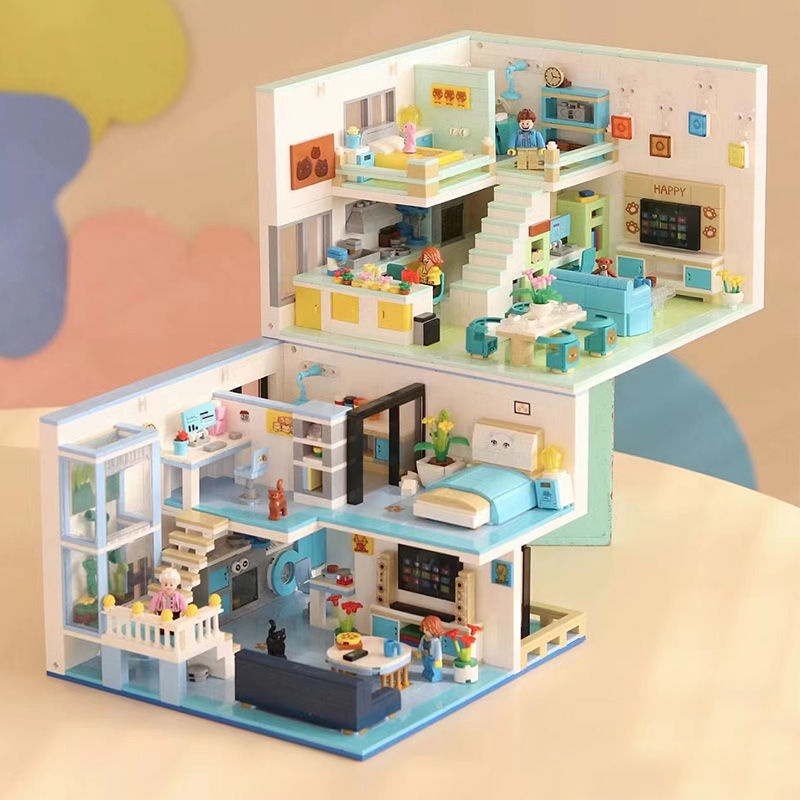 【Naughty】哲高積木玩具 兒童積木 小顆粒喵星人公寓小積木玩具 積木玩具樂高 小溫馨屋漢堡店拼搭積木 玩具禮物6+