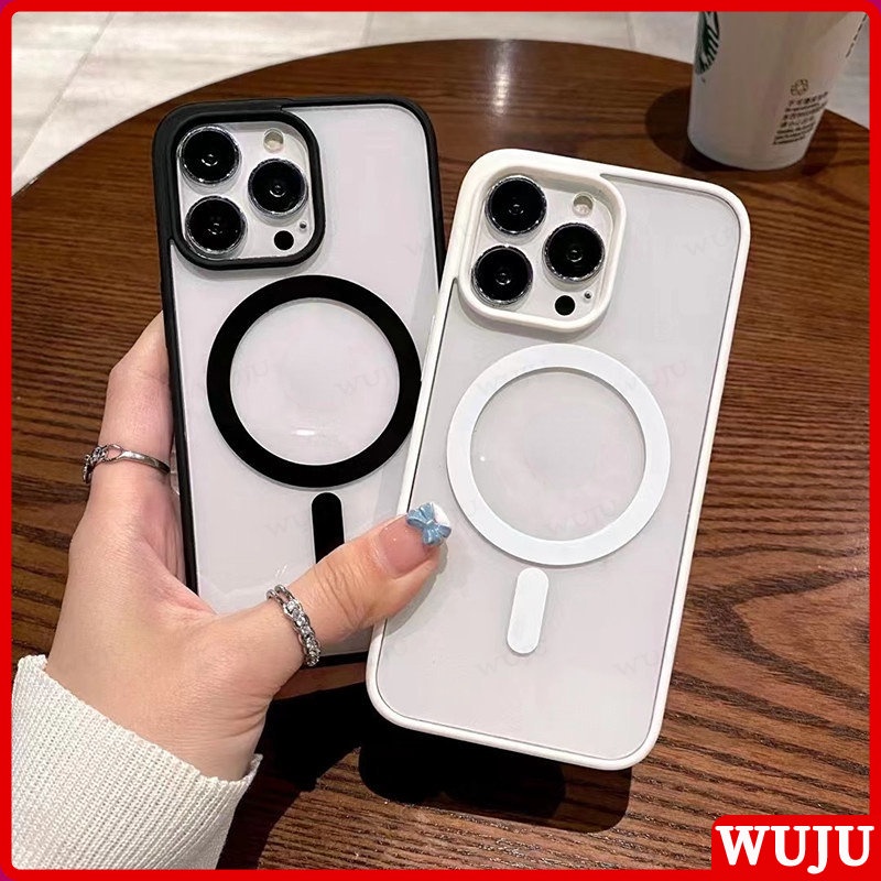WUJU Clear Acrylic Magnetic Wireless Charging Phone Case Compatible For iPhone 16 11 12 13 14 15 Pro XS Max XR X 7 8 Plus Soft Silicone Bumper Case Back Cover