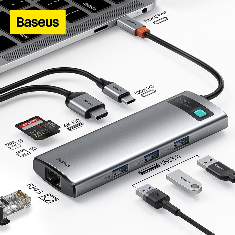 Baseus USB C HUB Type C to HDMI-compatible USB 3.0 Adapter 8 in 1 Type C HUB Dock for Laptop Surface Pro 7