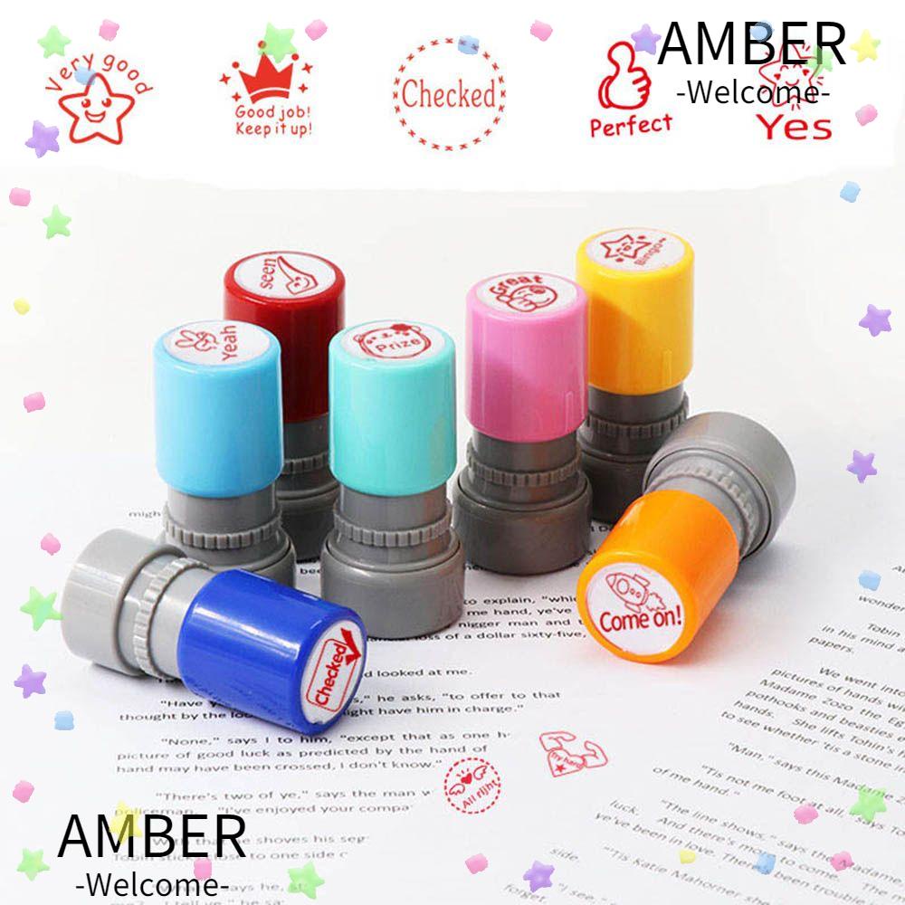 AMBER Student Reward Seal Self-ink Encouragement Commentary Stamp English Photosensitive Chapter DIY Children Toy Stamps Scrapbooking Stamper Kids Seal Teaching stamp