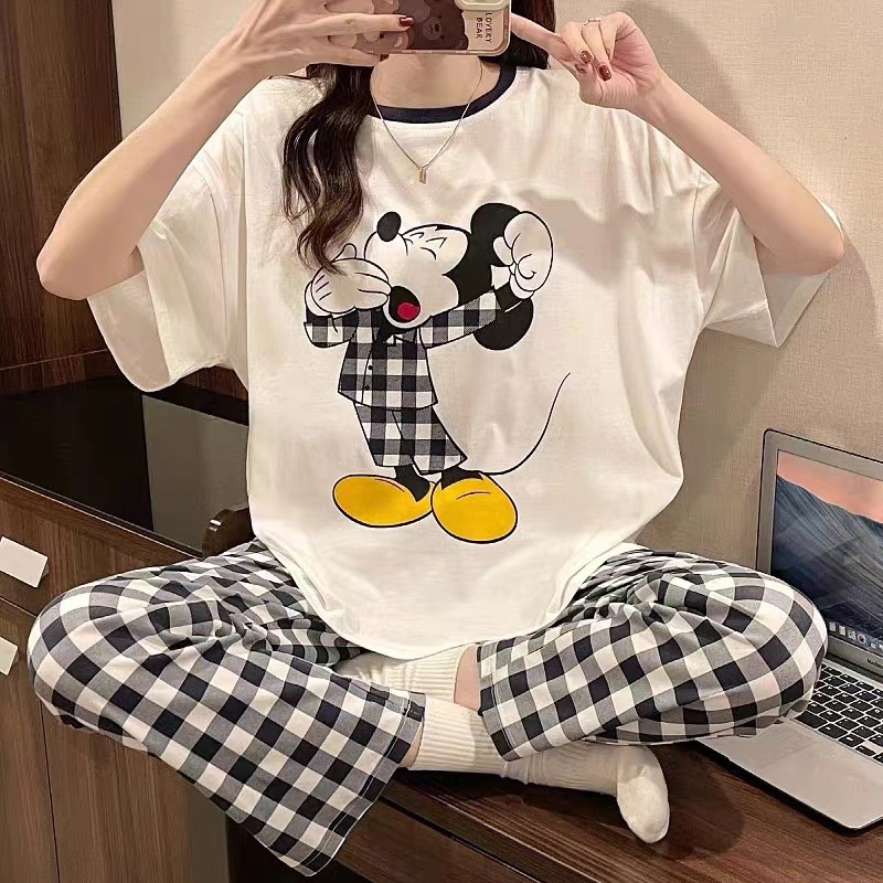 [Namy] Pajamas Women Summer Short-Sleeved Korean Version Spring Autumn Cute Trousers Thin Style Loose Loungewear Suit Large Size Cartoon