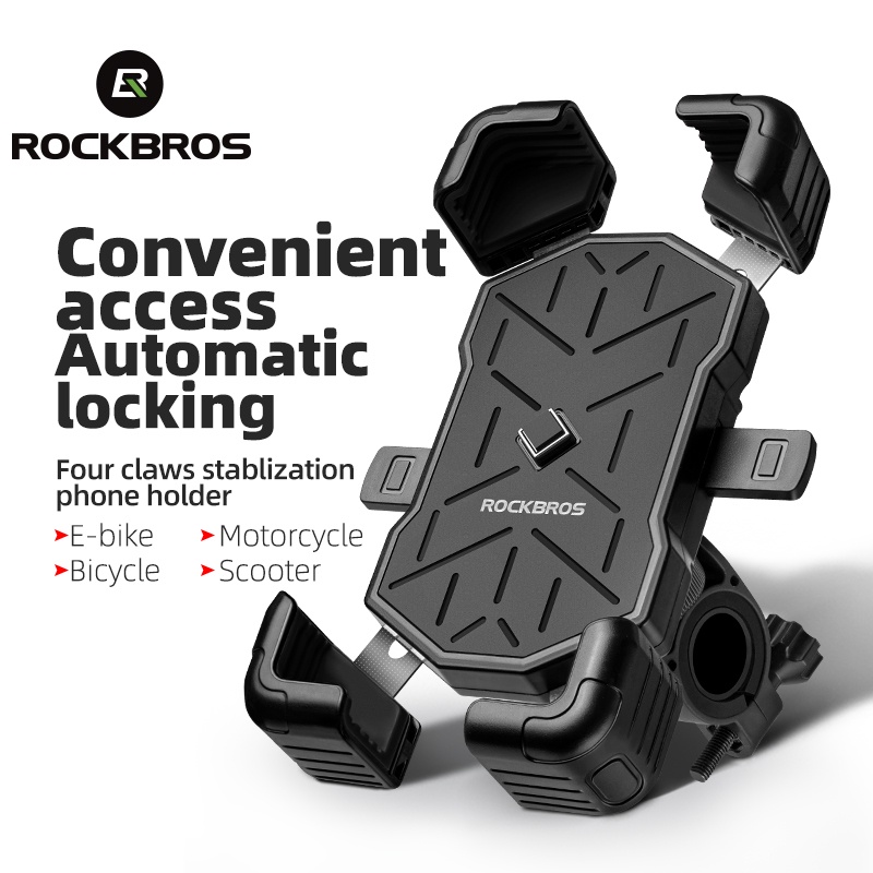 【SG Delivery】ROCKBROS Bike Phone Holder 360° View Universal Bicycle Phone Holder 4.5-7.2inch Mobile Phone Stand Shockproof Motorcycle Bracket