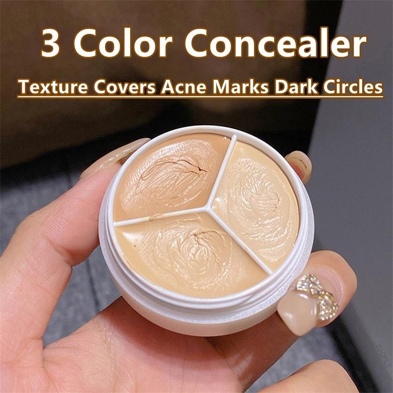 Tri-color waterproof concealer texture can cover acne marks Long-lasting waterproof makeup setting whitening concealer cream portable tri-color concealer cream for beginners face c
