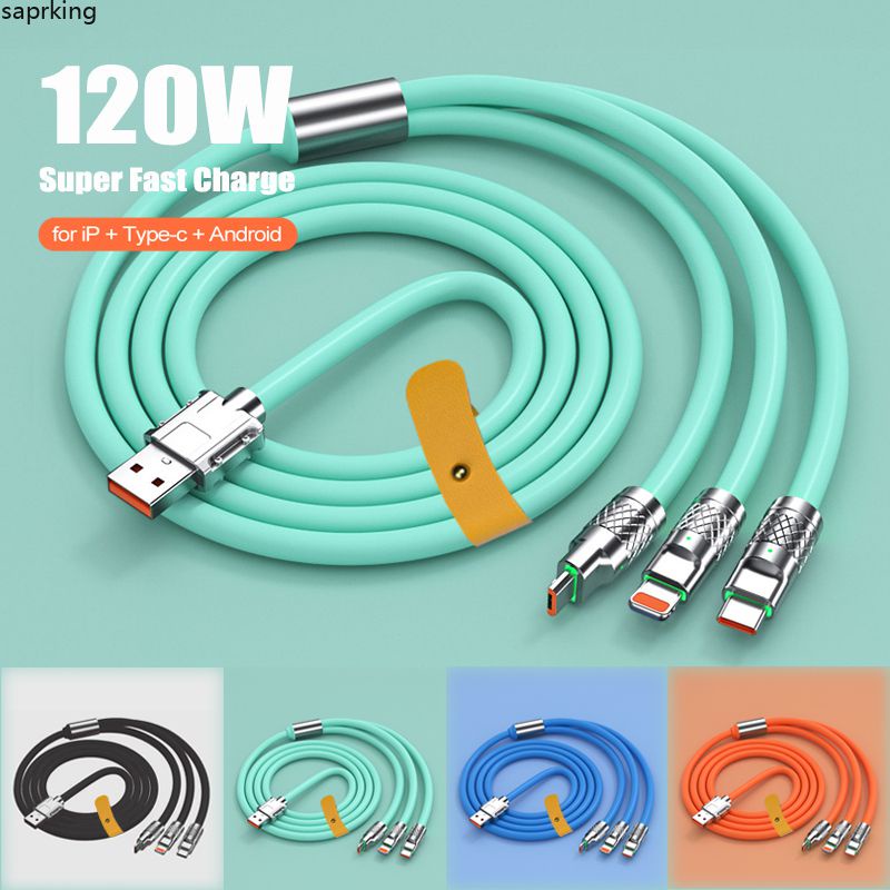 Fast Charging Cable 6a 120w 3 In 1 Micro Usb Type C Port For Iphone 14 13 Samsung Xiaomi Huawei SPA1