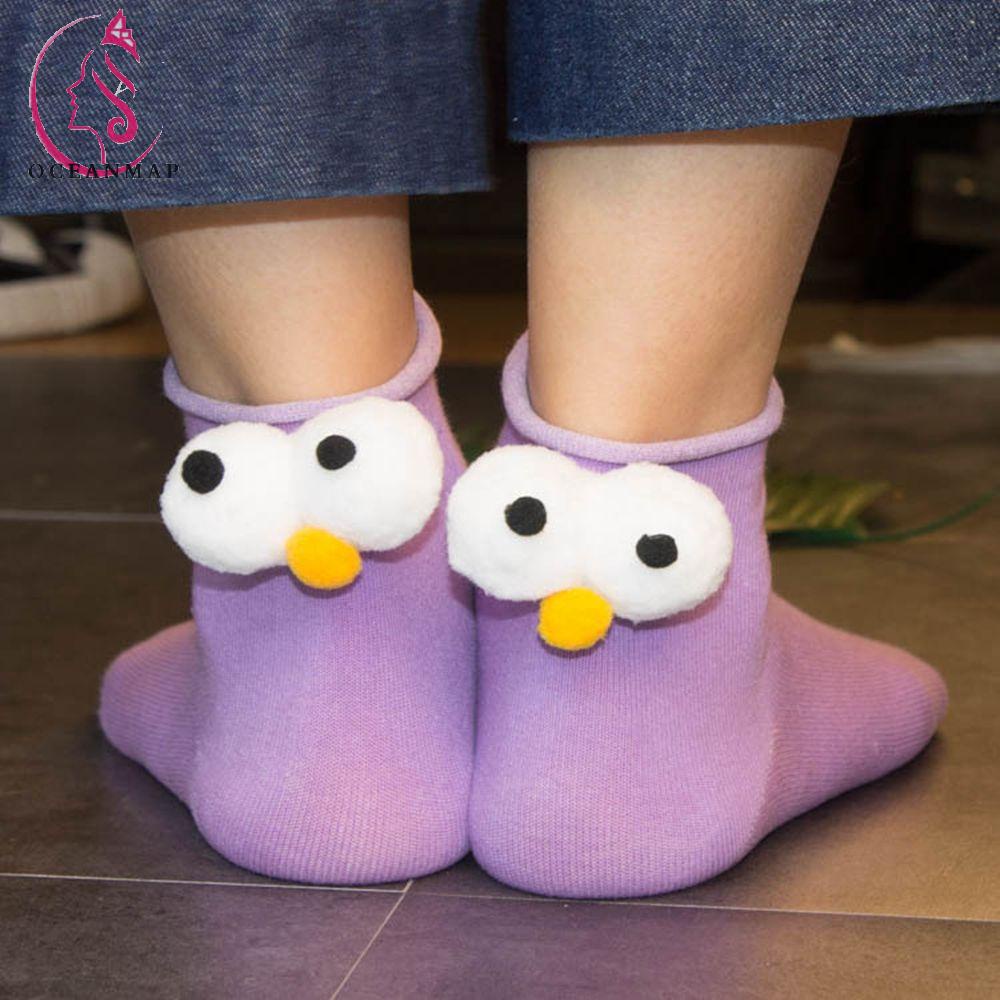 OCEANMAP Sweat Absorption Cute Socks Soft 3D Eyes Socks Mid-tube Socks College Style kawaii Cartoon Comfortable Harajuku Style Breathable Female Hosiery/Multicolor