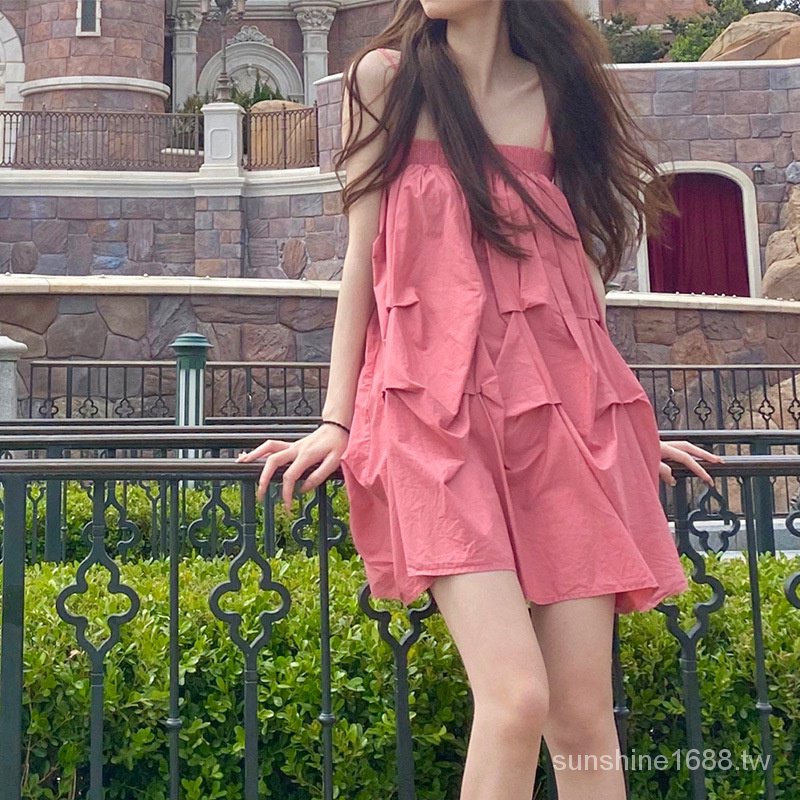 ✨現貨✔海邊穿搭✨韓版洋裝✈超仙✨夏季新款女裝純欲風甜辣抹胸吊帶洋裝海邊度假蓬蓬沙灘裙子 ins風 性感 氣質